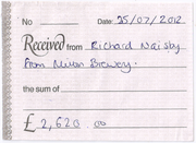 Receipt from Arthur Rank Hospice in 2012