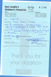 Receipt from Milton Children's Hospice in 2007