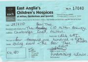 Receipt from Milton Children's Hospice in 2010