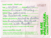 Receipt from Macmillan Cancer Support in 2008